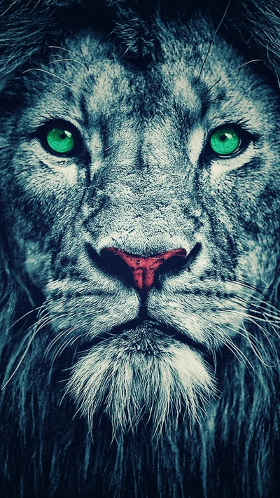 Lion majestueux avec des yeux verts frappants