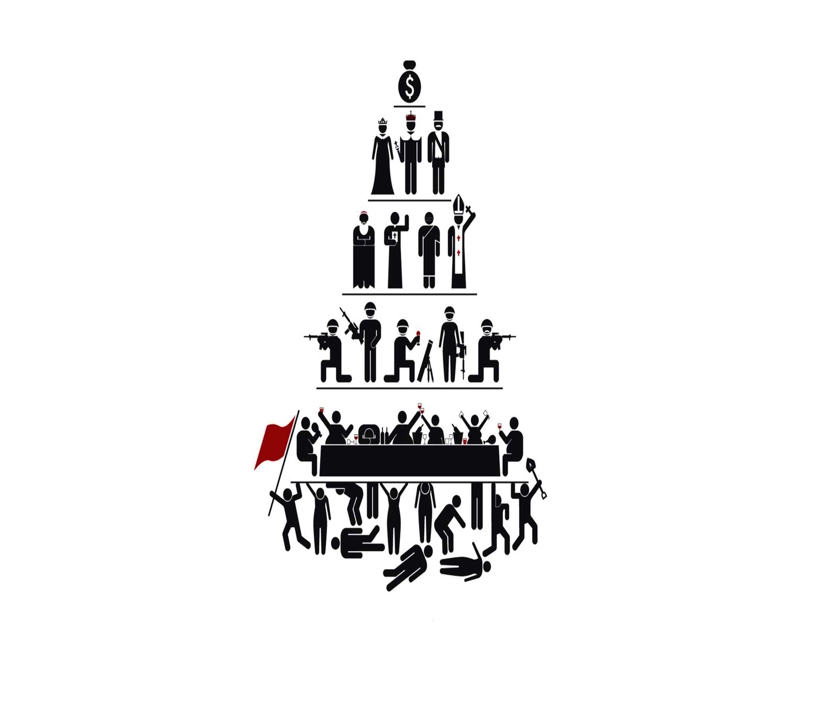 There is a black and white image of a pyramid of people (life, live, marriage, minimalistic, money)