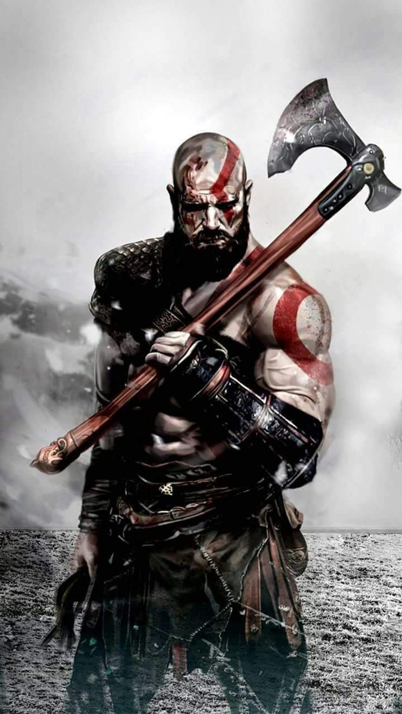 Крупный план мужчины с большим топором в руке (god of war, gow, kratos)