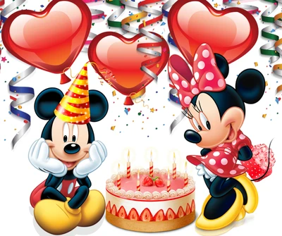 Celebrando a amizade: uma festa de aniversário do Mickey Mouse com a Minnie