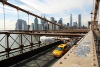 new york, new york city, pont de brooklyn, gratte ciel, zone urbaine