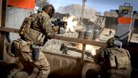 Intensives Feuergefecht in Call of Duty: Modern Warfare mit Soldaten, die im Kampf engagiert sind.