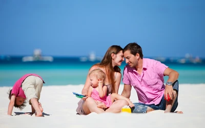 familia, gente, vacaciones, diversión, playa