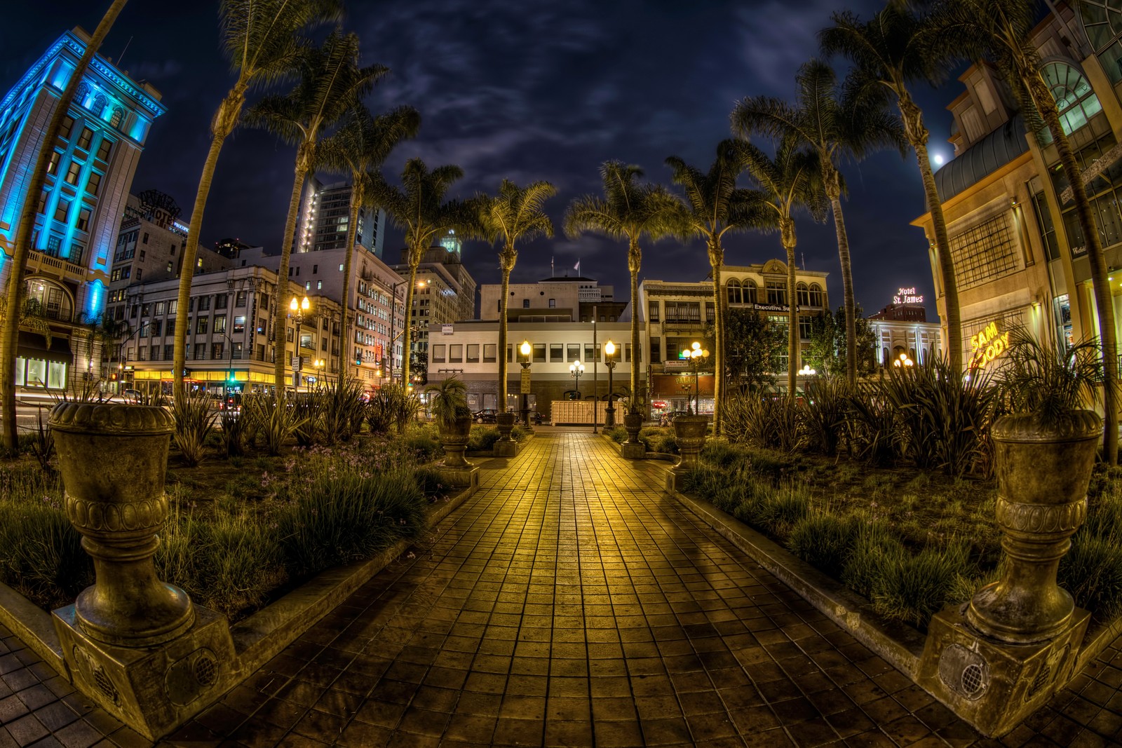 Téléchargez le fond d'écran san diego, nuit, objectif fisheye, architecture, éclairage