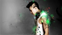 Dynamic Green Graphic Illustration of a Music Artist