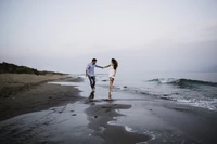 Romantic Walk Along the Serene Shoreline