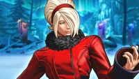 Ash Crimson dans une veste rouge frappante, posé contre un décor hivernal dans The King of Fighters XV.