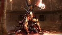 Shao Kahn triumphiert über besiegten Gegner in Mortal Kombat 11