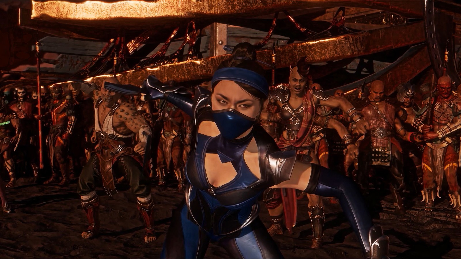 Крупный план человека в костюме с мечом (китана, kitana, mortal kombat 11, видеоигра)