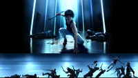 Faith Connors en una escena de arte de performance dinámica, mostrando una mezcla de movimiento y arte en un fondo futurista, encarnando la esencia de "Mirror's Edge Catalyst".