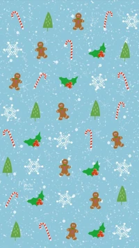 Festive Christmas Pattern with Gingerbread Men, Candy Canes, Trees, and Snowflakes