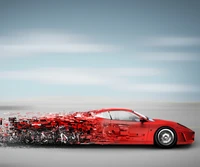 Representación abstracta de la velocidad: un coche rojo en movimiento