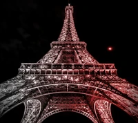 eiffel, night, paris, red, tower