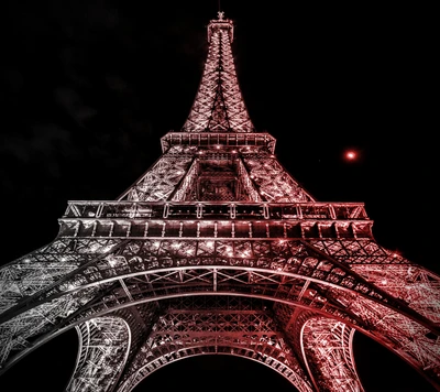 torre eiffel, noche, parís, paris, rojo