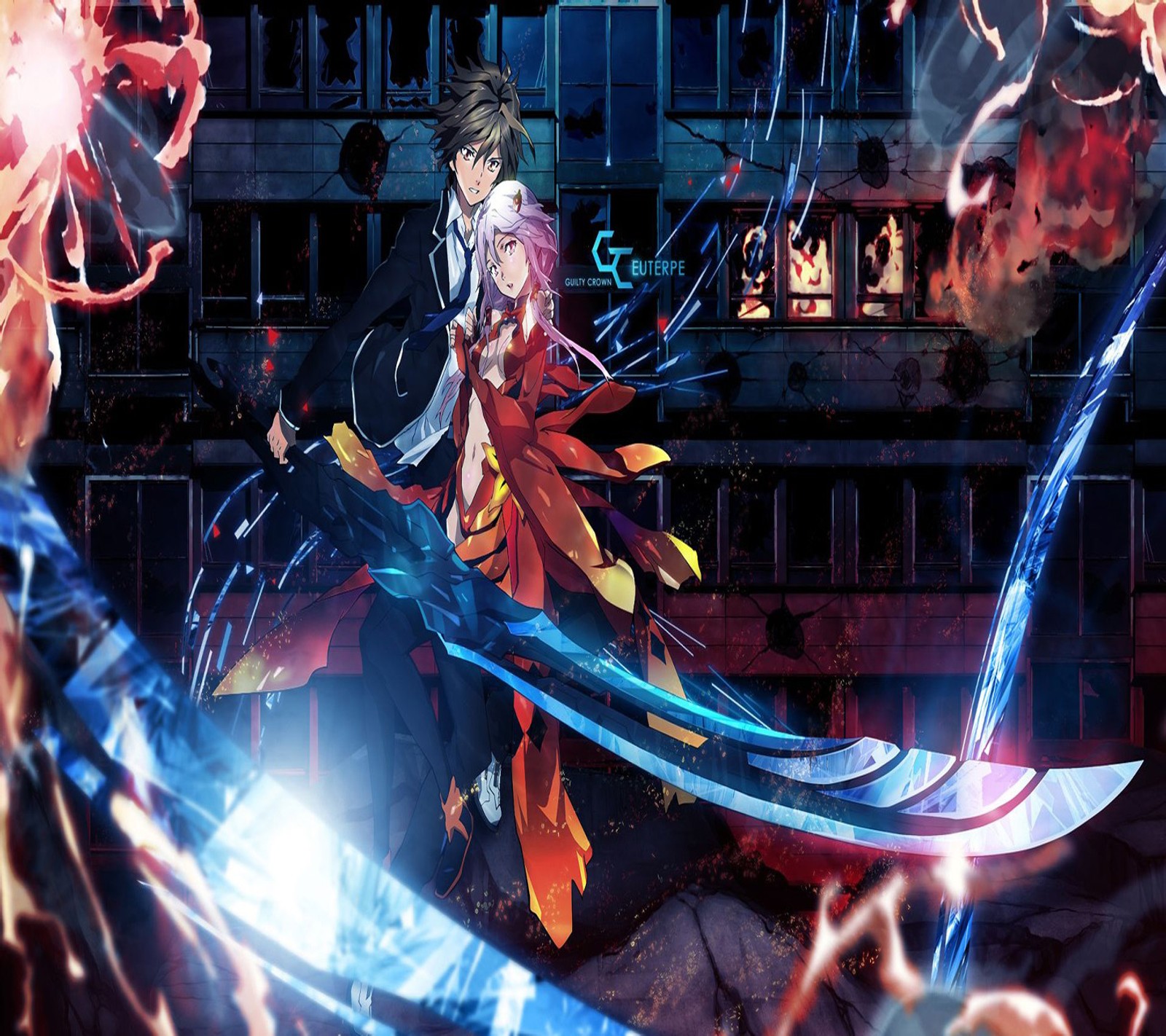 Anime anime wallpapers with a couple of people holding swords (anime, guilty crown)