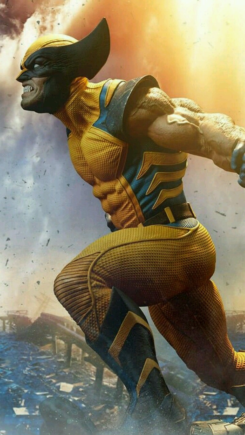 Wolverine en un traje amarillo corriendo por una ciudad (hd, marvel, wolverine, xman)