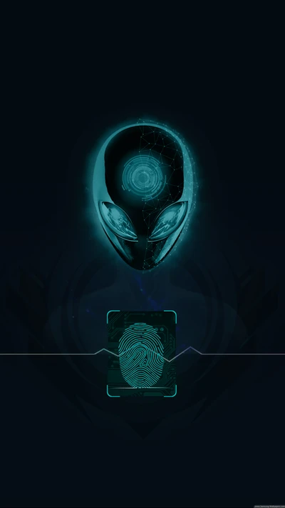 Alienígena azul com interface de impressão digital