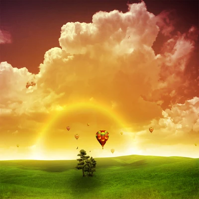 Colorful Hot Air Balloons Against a Dreamy Cloudscape