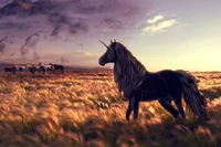 Mustang majestoso em um ecossistema de estepe sob um céu dramático