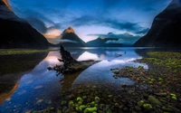 Tranquilo Milford Sound: Un majestuoso fiordo que refleja montañas y serenidad