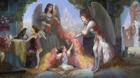 angel, painting, mythology, art, supernatural creature wallpaper