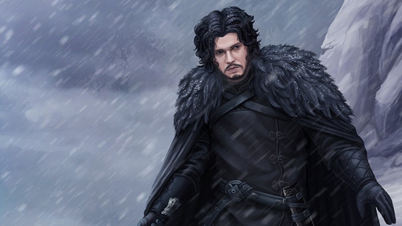 Мужчина в чёрном пальто и перчатках стоит в снегу (jon snow, игра престолов, game of thrones, верхняя одежда, тьма)