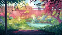 Colorful Japanese Garden: A Vibrant Digital Scenery of Tranquility