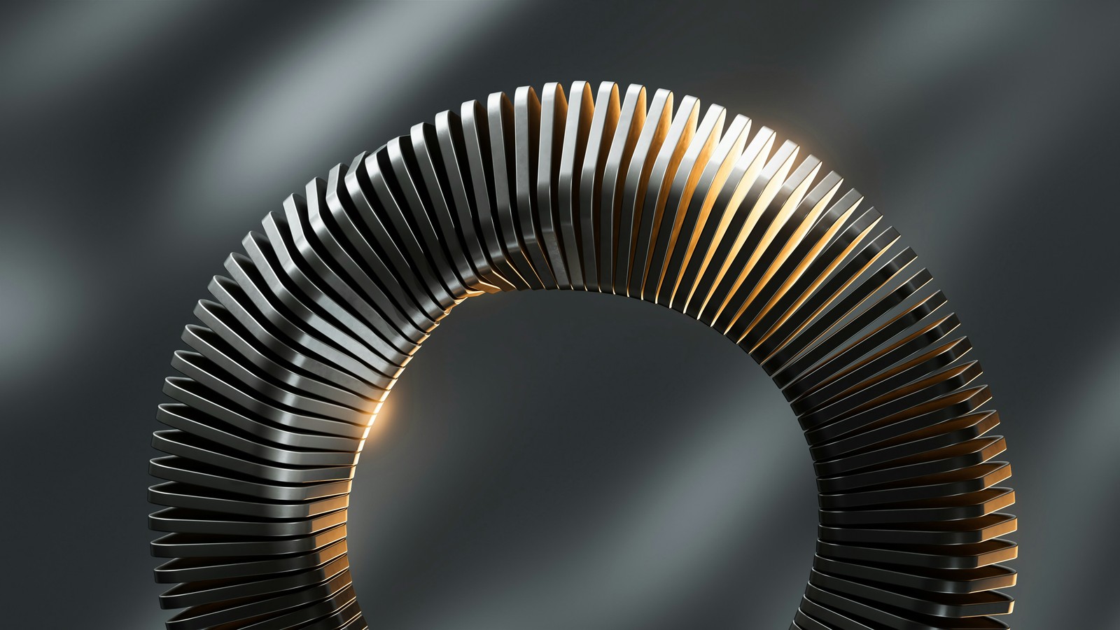 Nahaufnahme eines runden objekts mit durchscheinendem licht (zirkular, metallstruktur, spirale, 3d kunst, grauer hintergrund)