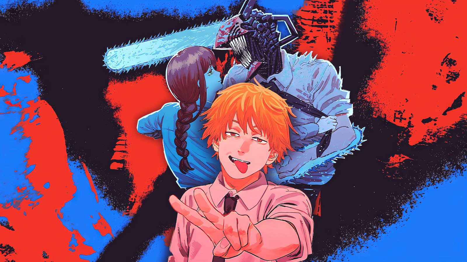 denji, makima, chainsaw man, anime, background wallpaper