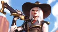 Ashe en atuendo de vaquero con un rifle