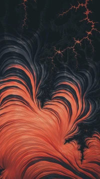 Arte fractal: Remolinos simétricos de rojo lava y azul eléctrico