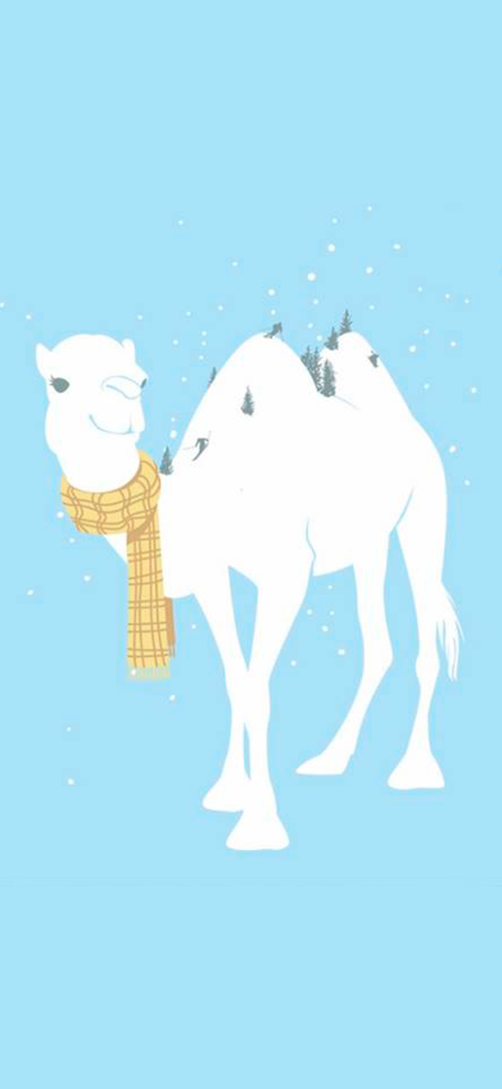 A close up of a camel with a scarf on its head (art, illustration, design, creativity, azure)