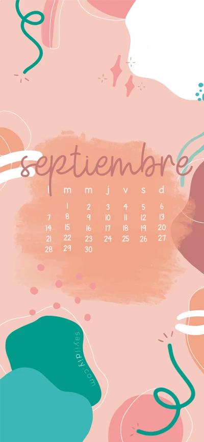 Diseño de calendario de septiembre colorido con formas abstractas