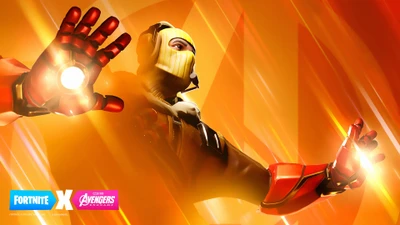 Fortnite-Charakter in Iron-Man-Rüstung bereit zum Kampf