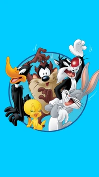 Personagens clássicos do Looney Tunes celebrando juntos