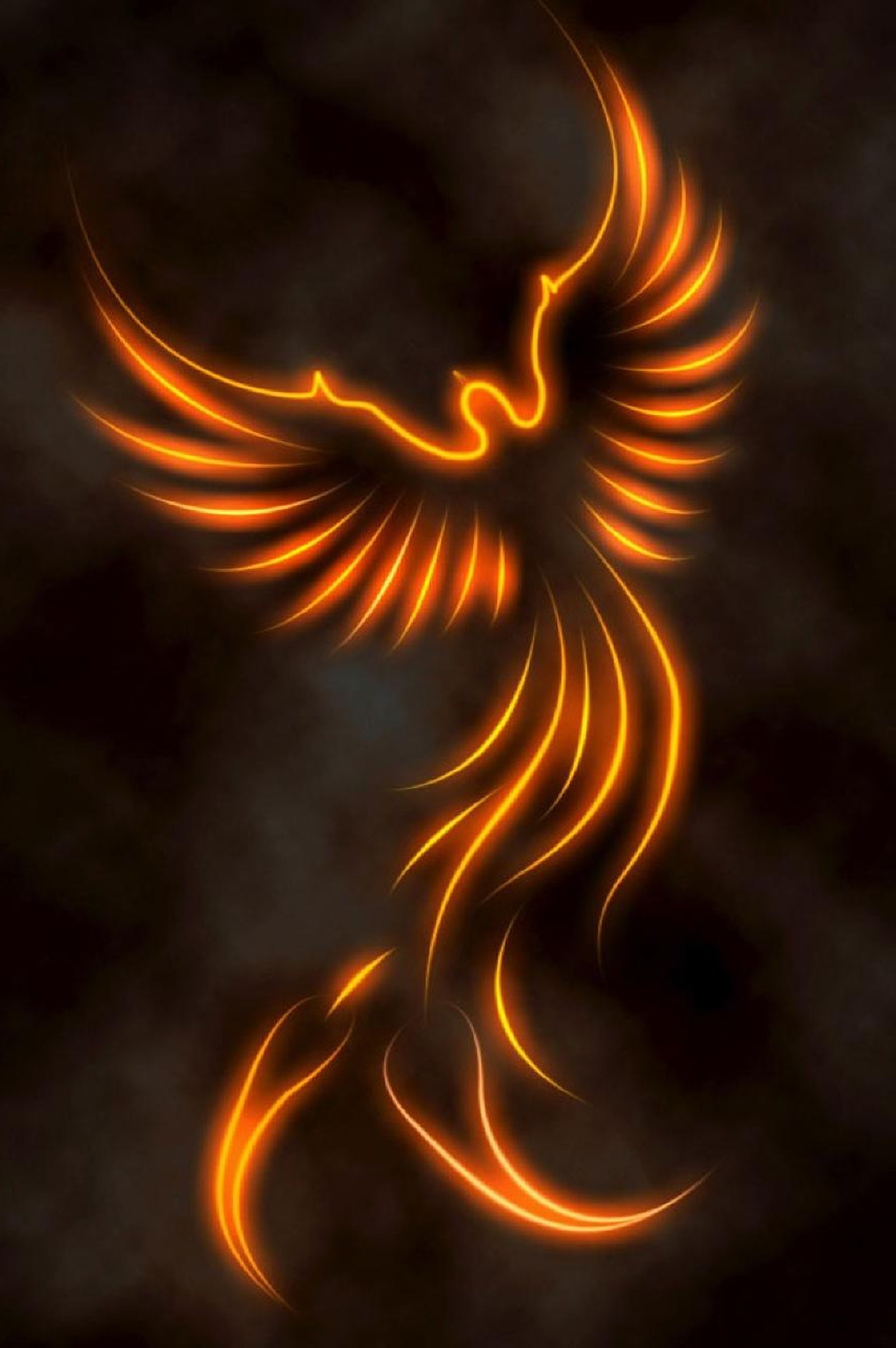 A fire bird flying through the air with orange flames (abstract, gunjan)