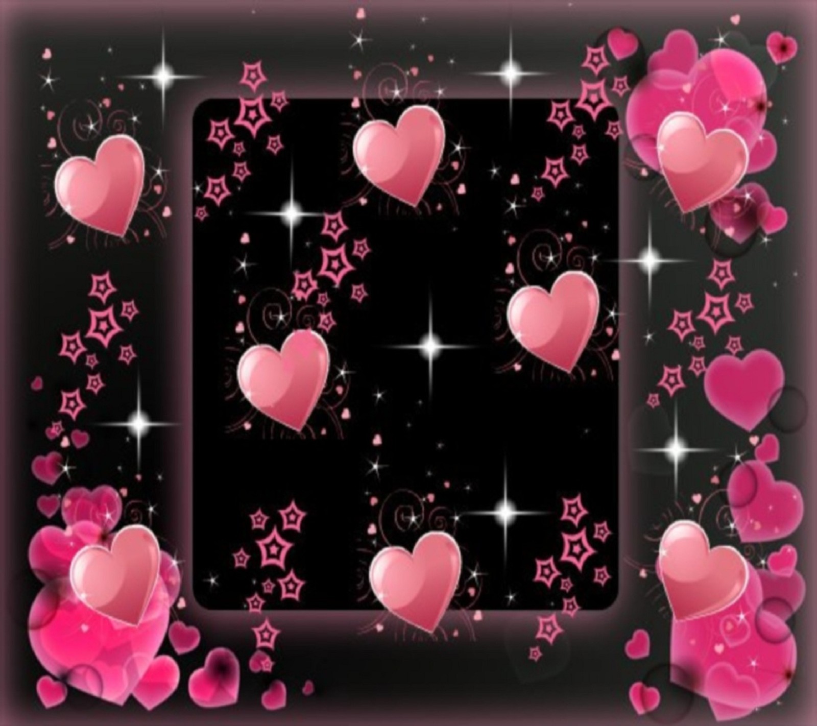 A picture of a pink heart frame with stars and hearts (hearts, pink)