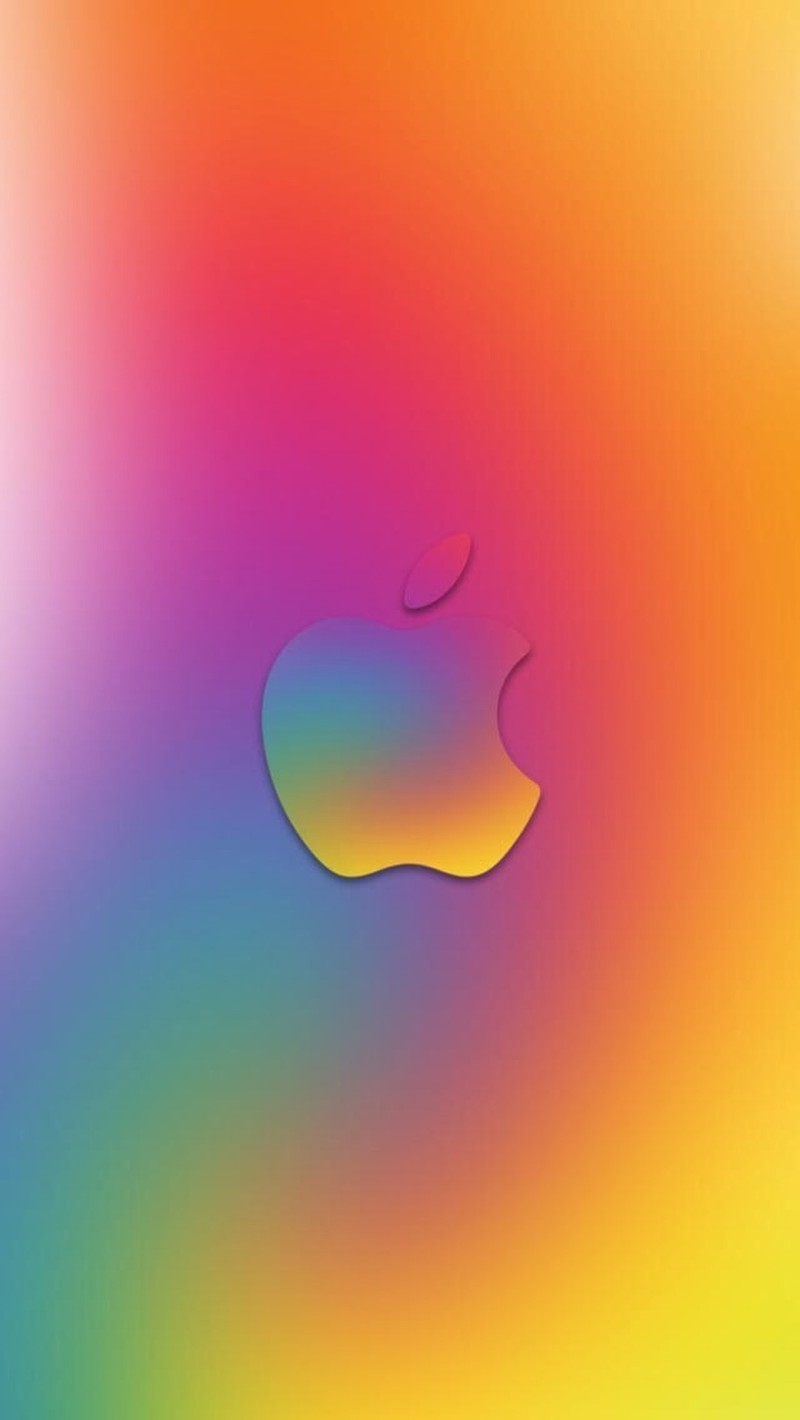 Ближний план цветного логотипа apple на размытом фоне (3d, яблоко)