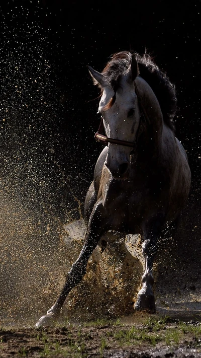 hermoso, caballo, correr, fuerte, agua