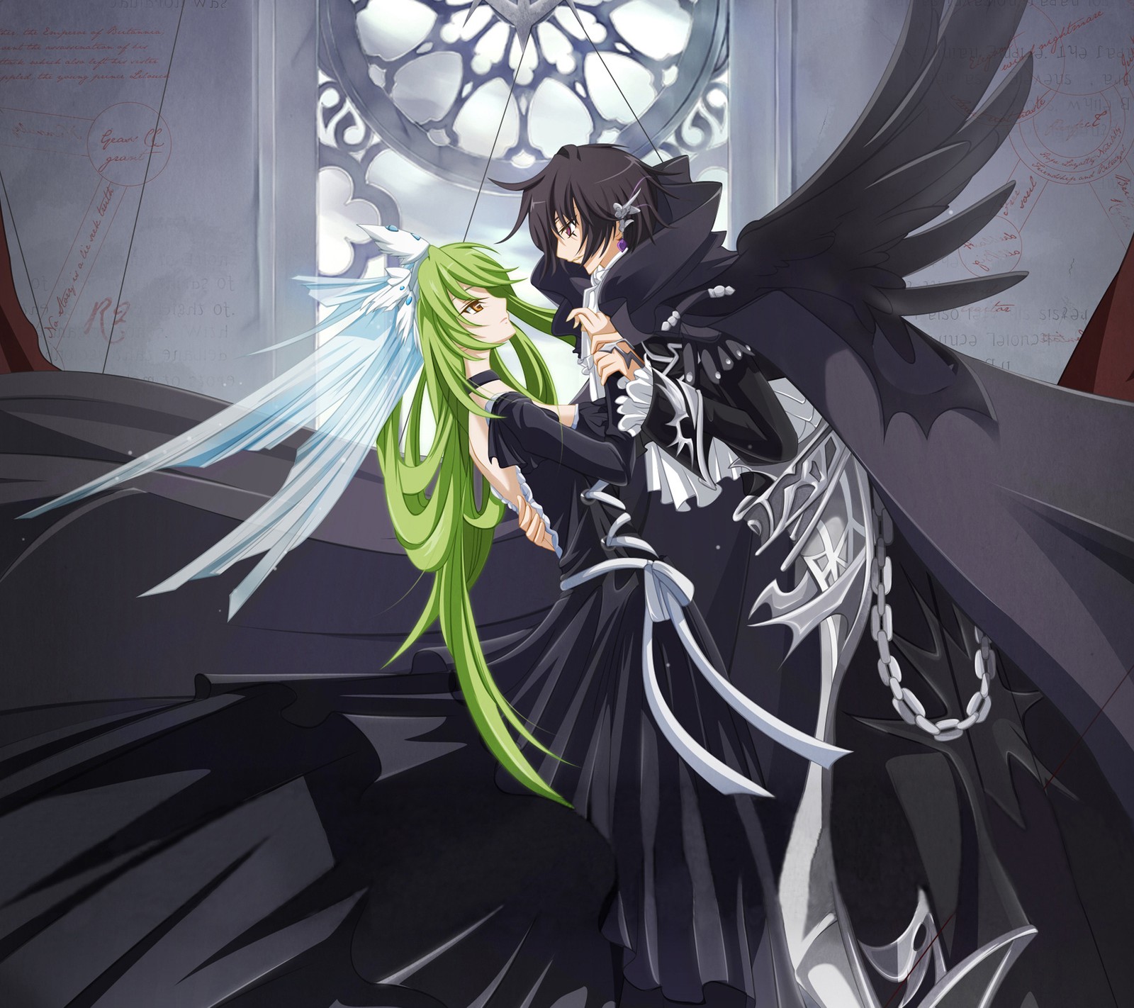 Anime - style image of a woman dressed in a black and green dress (anime, code geass)