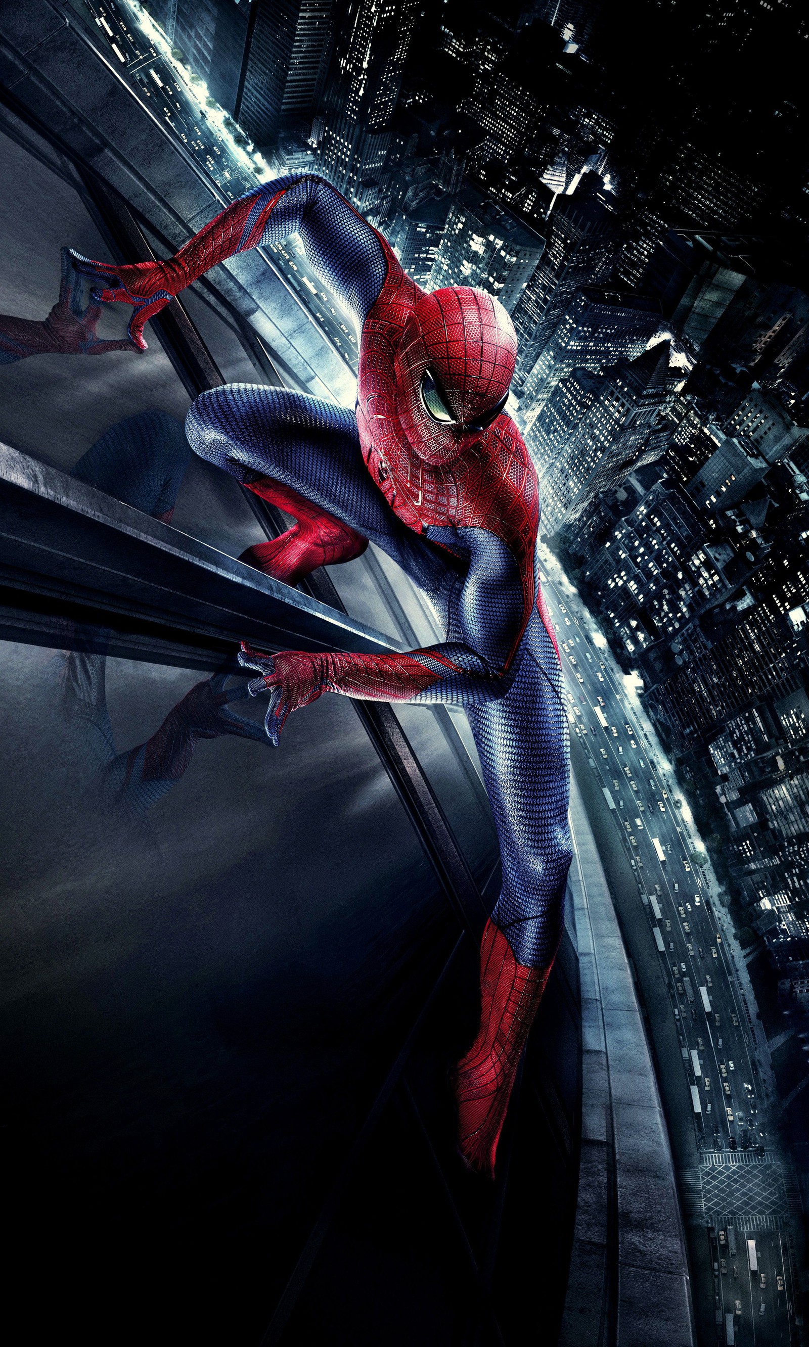 Spider-man en costume volant dans les airs au-dessus d'une ville (incroyable, avengers, fantaisie, marvel, spider man)