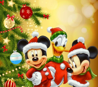 cartoon, noël, disney, joyeux, mickey