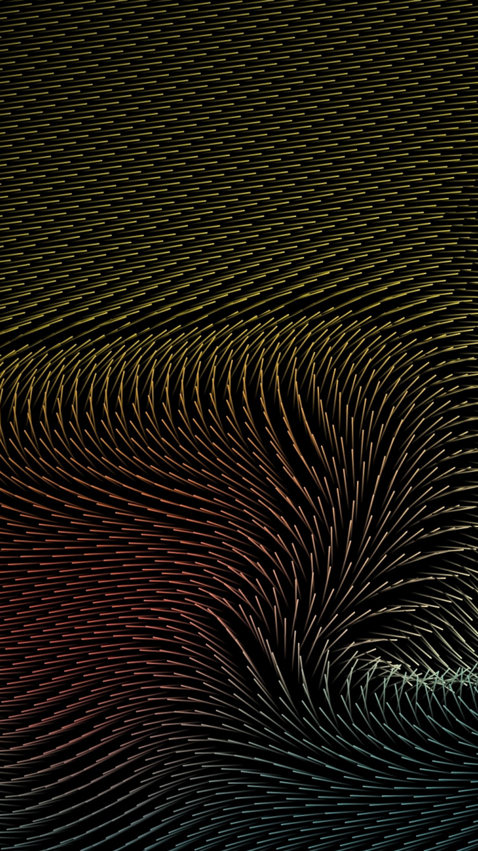 A close up of a wave of black and yellow lines (3d, abstract, beauty, metal, red)