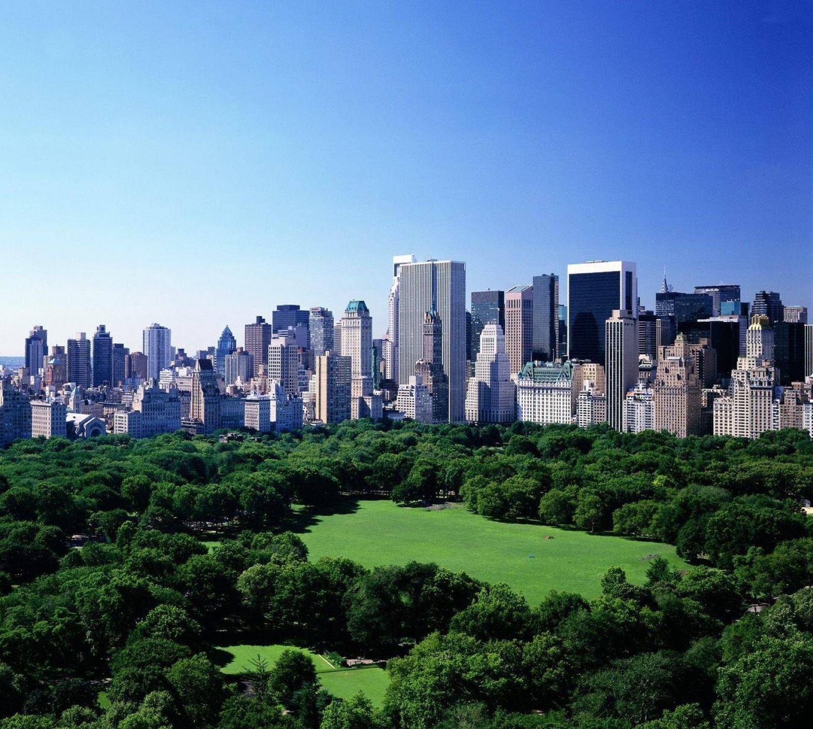 Vista aérea do horizonte da cidade com um parque em primeiro plano (central park, manhattan, nova york, new york, nyc)