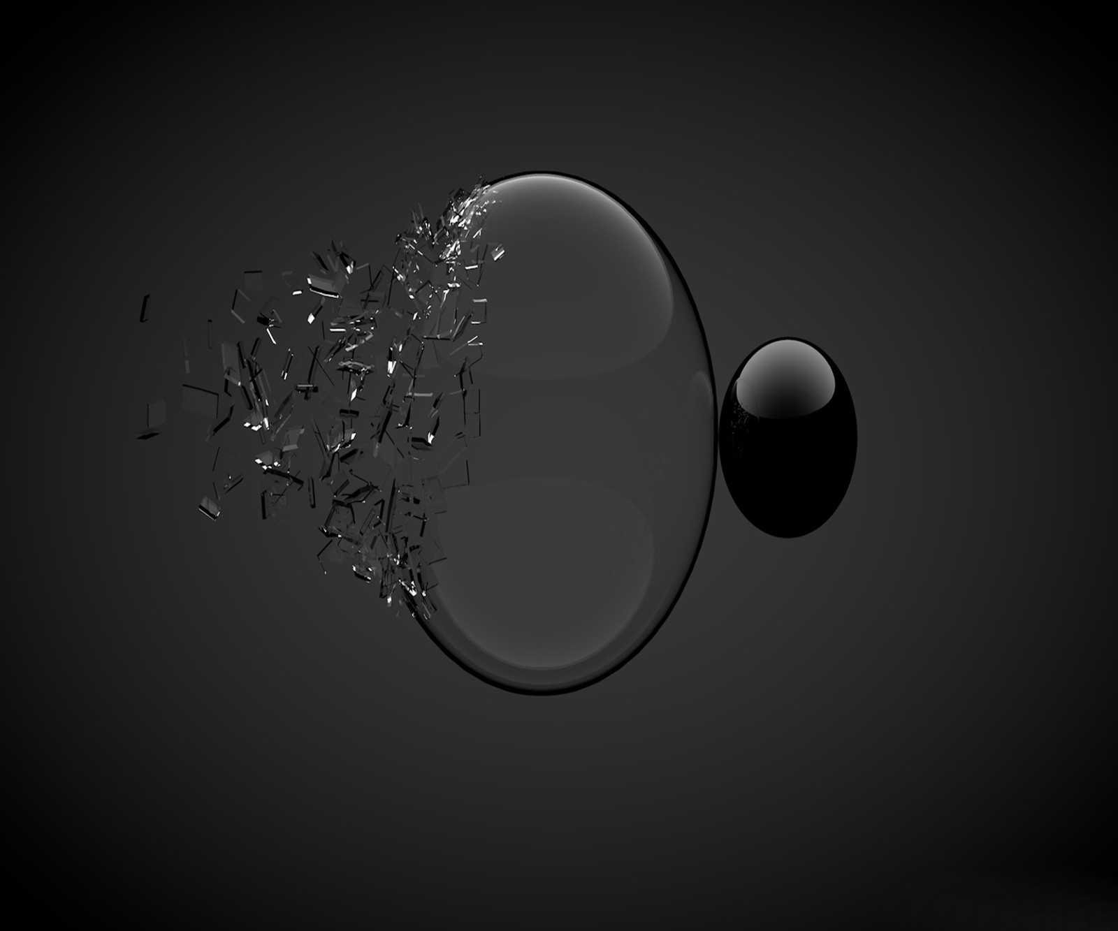 A close up of a black object with a broken glass (ball, black, broken, crash, crystal)