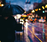 ciudad, lluvia, paraguas