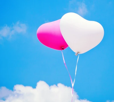 Heart-Shaped Balloons Against a Clear Sky