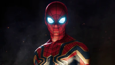 Spider-Man in a Sleek Black and Gold Suit with Illuminated Eyes