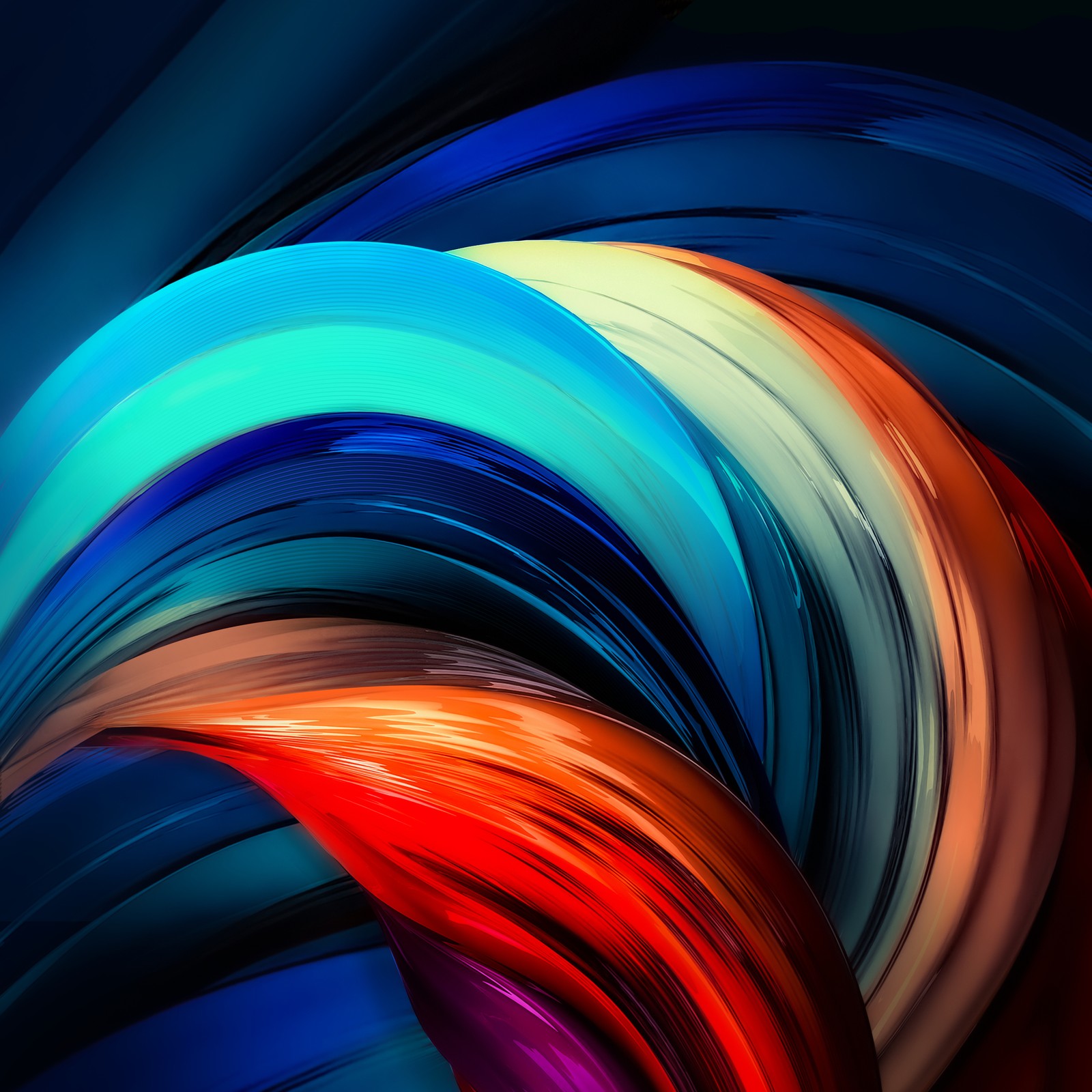 A close up of a colorful abstract painting of a wave (lenovo, colorfulness, light, azure, orange)