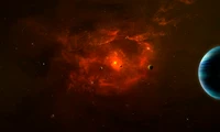 Vibrant Nebula with Planets in Distant Cosmos